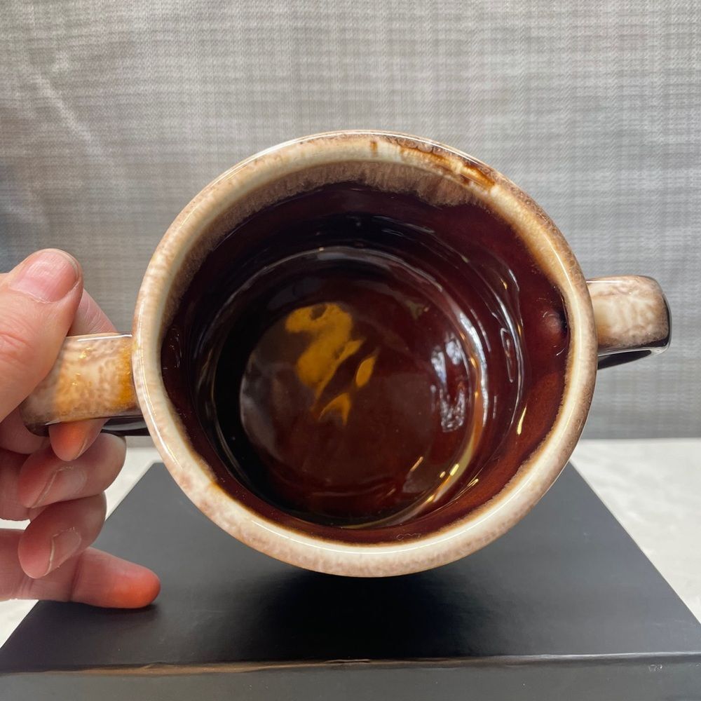 McCoy Brown Ceramic Pot with Handles, signed vintage.